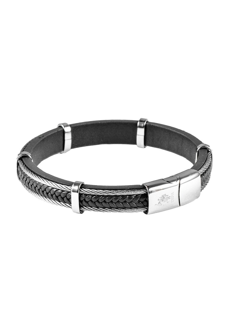 Bratara din piele cu din Argintiudwqf - Negru carbon/Argintiu