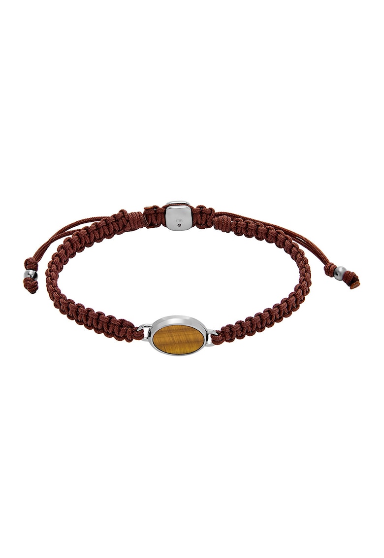 Bratara ajustabila decorata cu pietre Ochi de tigru - Maro cognac/Argintiu
