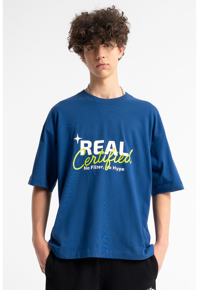 Tricou lejer cu decolteu la baza gatului - Albastru inchis