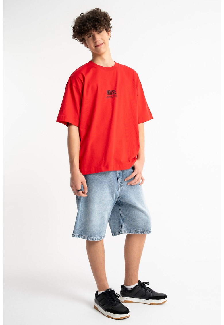 Tricou supradimensionat cu imprimeu text - Rosu