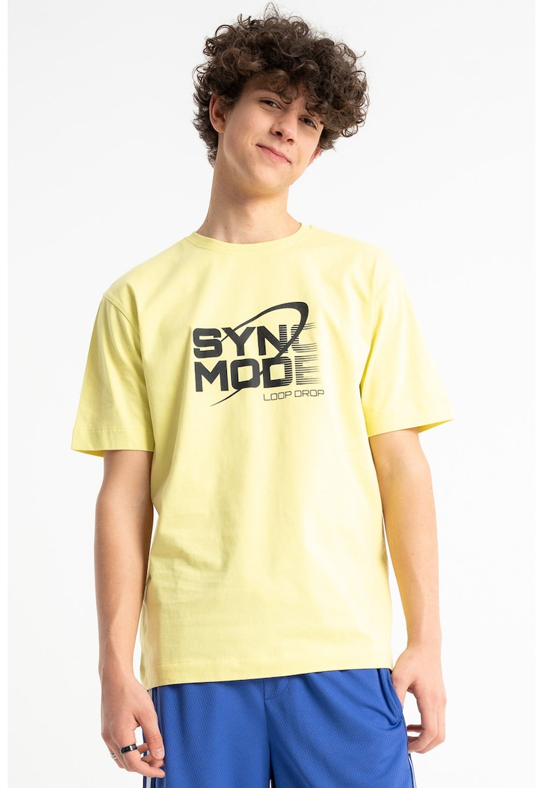 Tricou lejer cu imprimeu text - Galben deschis
