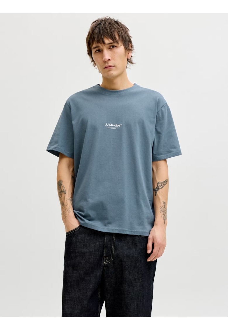Tricou barbati - JJESOHO TEE SS - la baza gatului - Relaxed Fit - Albastru inchis