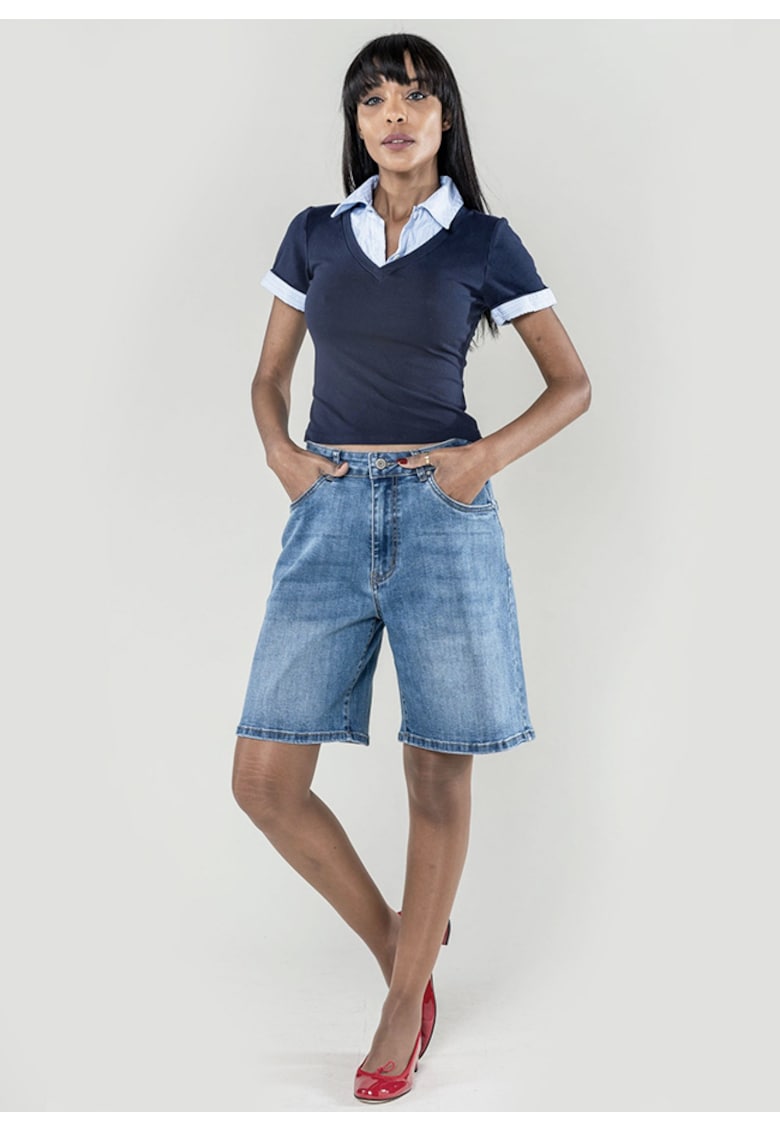 Blugi scurti albastri wide leg P617-5 M7 20164 - Albastru