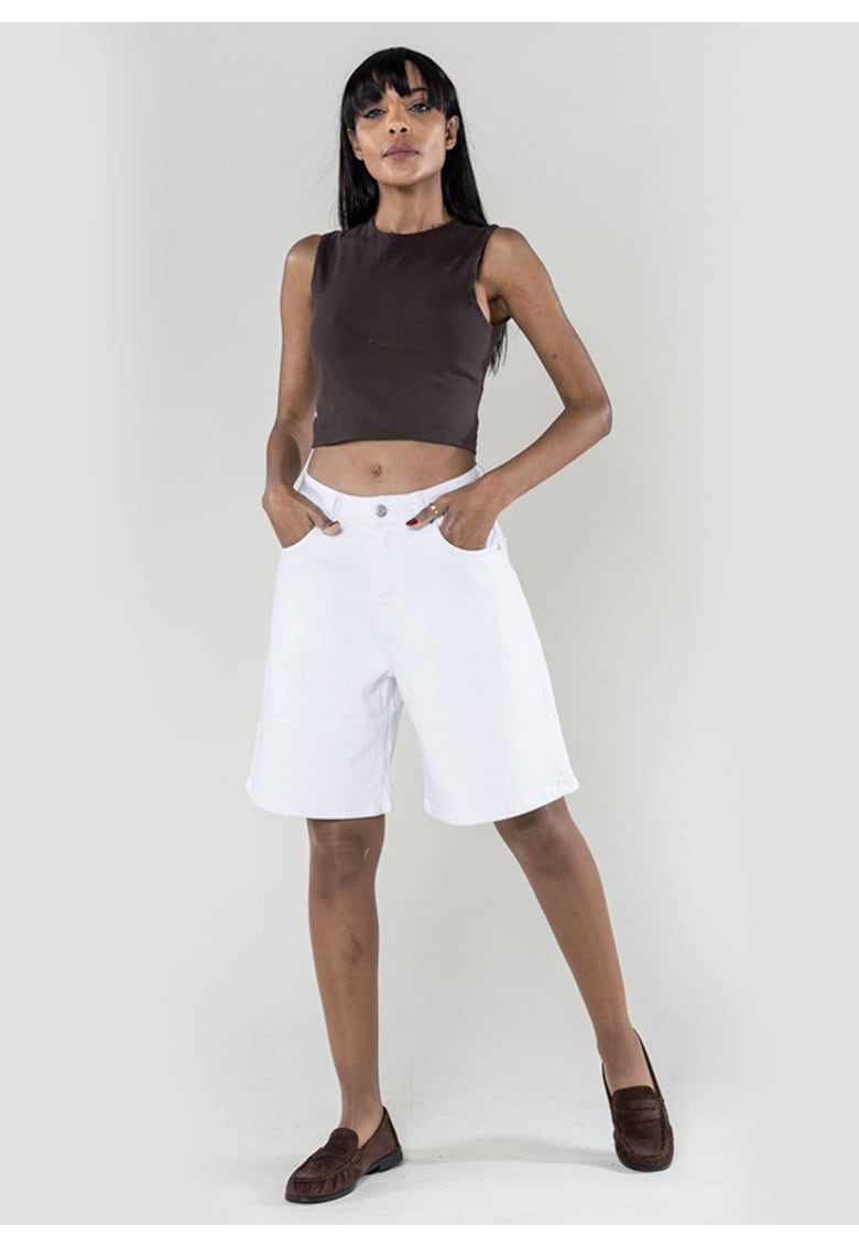Blugi scurti albi wide leg P617-10C M7 20159 - Alb