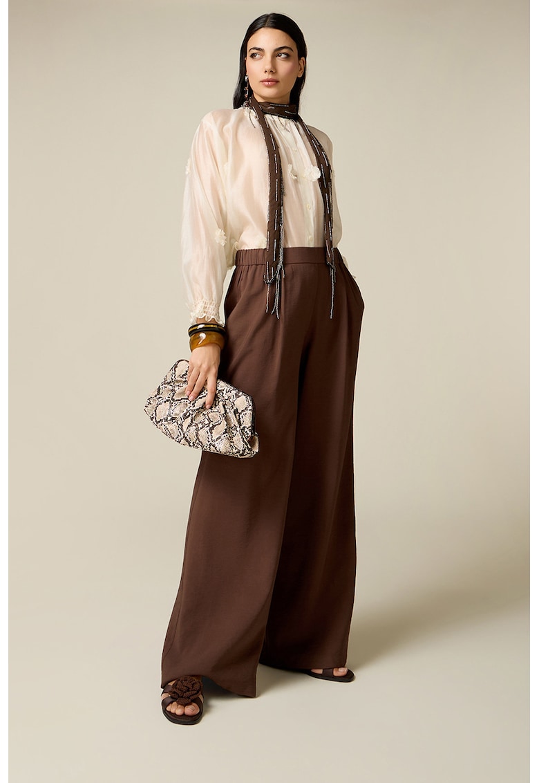 Pantaloni cu croiala ampla si talie inalta - Maro cognac
