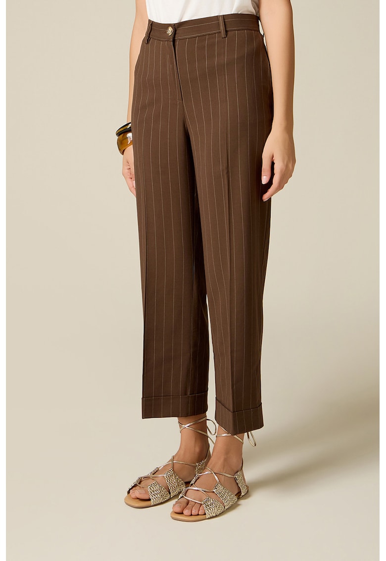 Pantaloni crop cu talie inalta - Maro cognac