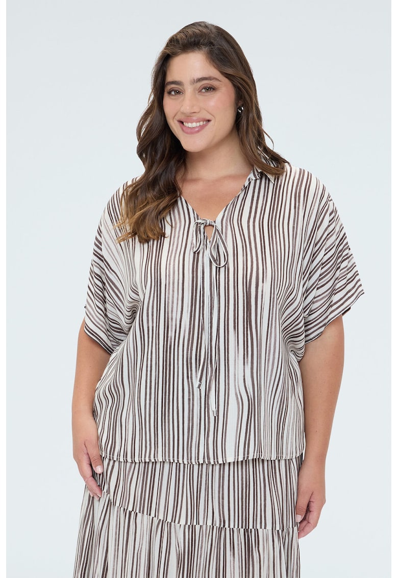 Bluza cu decolteu in V si model in dungi - Alb/Maro