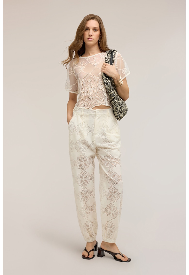Bluza din dantela cu broderie - Alb fildes