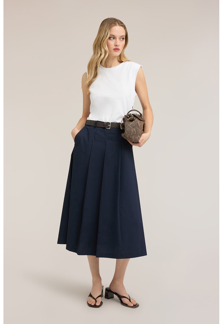 Rochie midi cu fusta plisata - Alb/Bleumarin