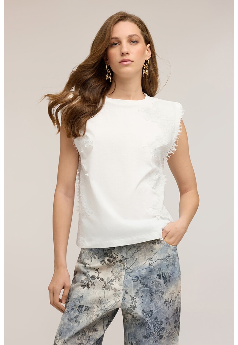 Bluza din bumbac cu garnituri din dantela - Alb