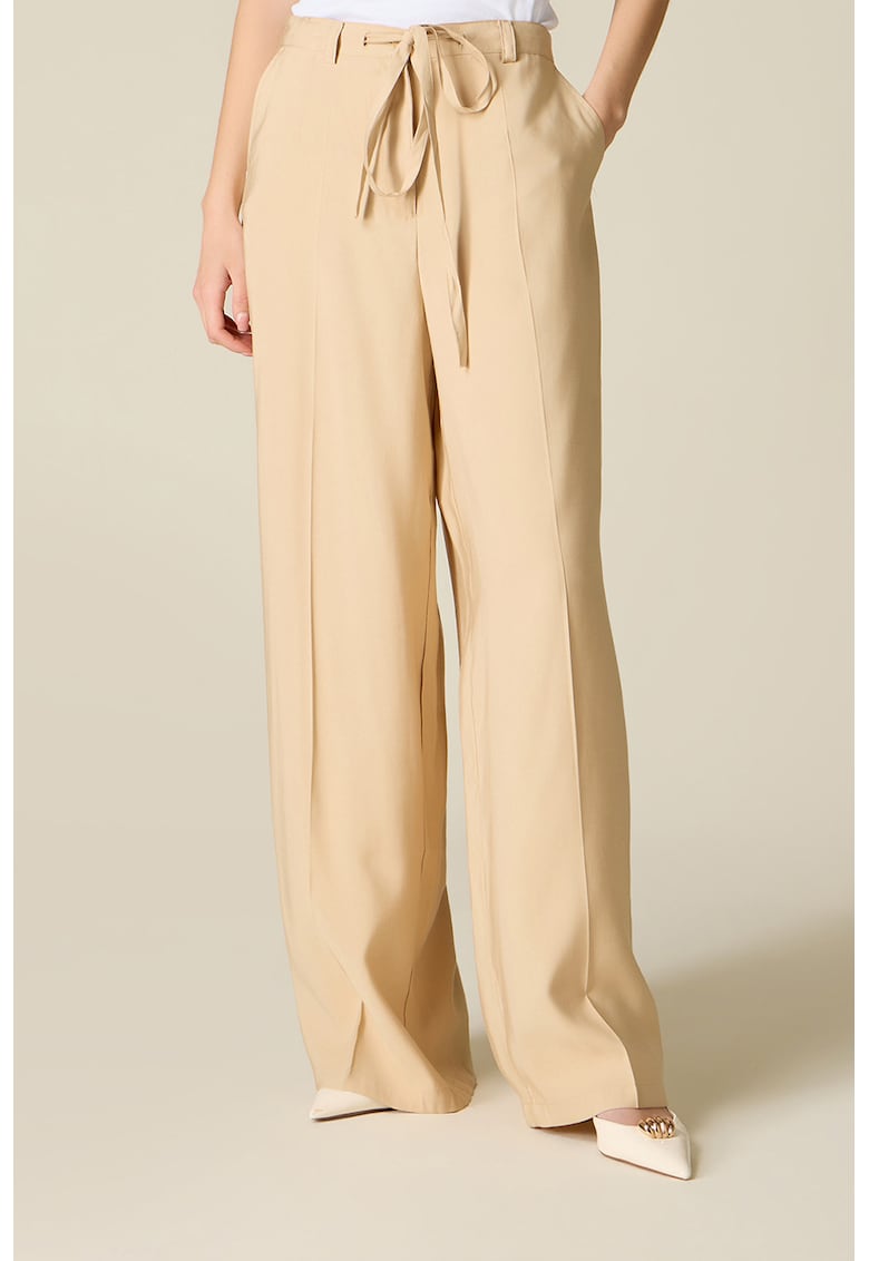 Pantaloni cu croiala dreapta si model uni - Bej sampanie
