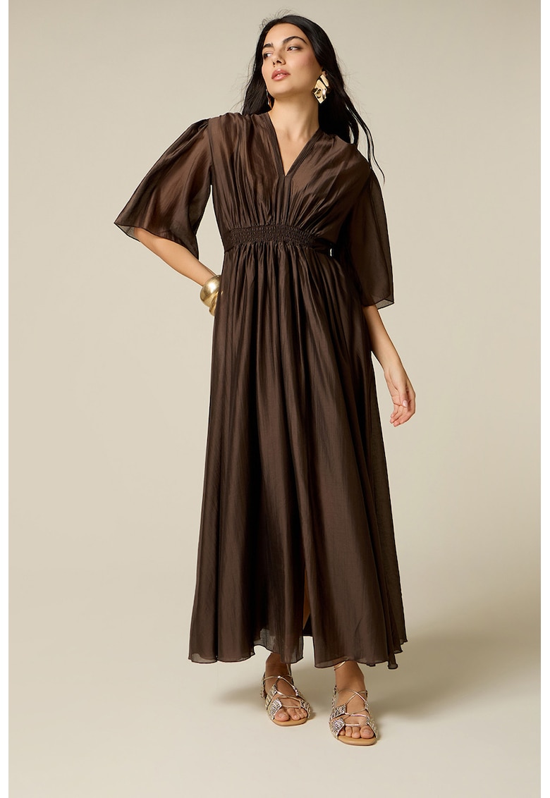 Rochie din amestec de lyocell cu maneci 3/4 - Maro inchis