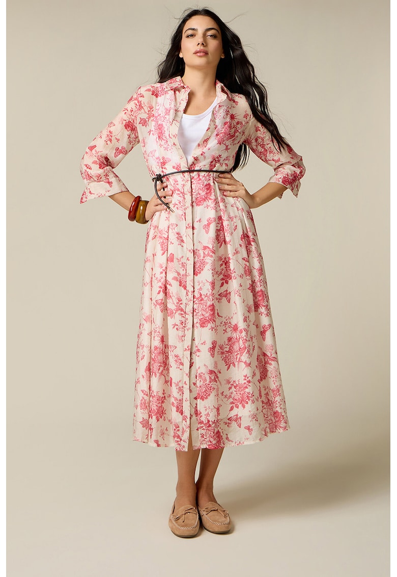 Rochie-camasa din amestec de lyocell - Alb/Roz
