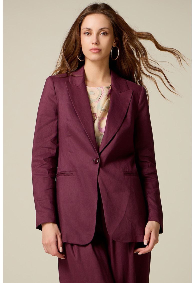 Sacou din in cu buzunare cu refilet - Violet pruna