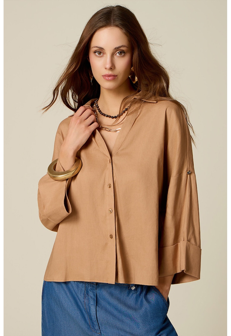 Camasa supradimensionata din amestec de in - Maro camel