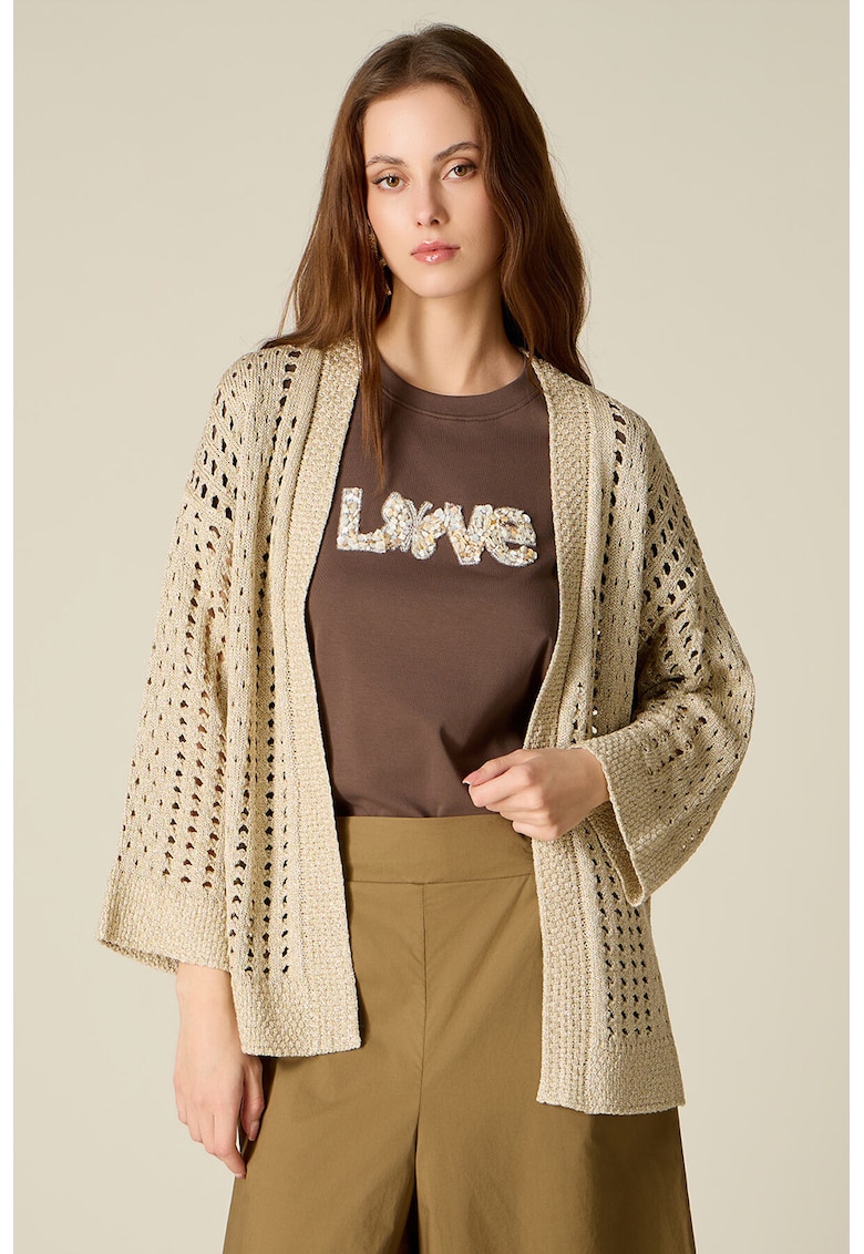 Cardigan lejer cu model uni - Bej sampanie