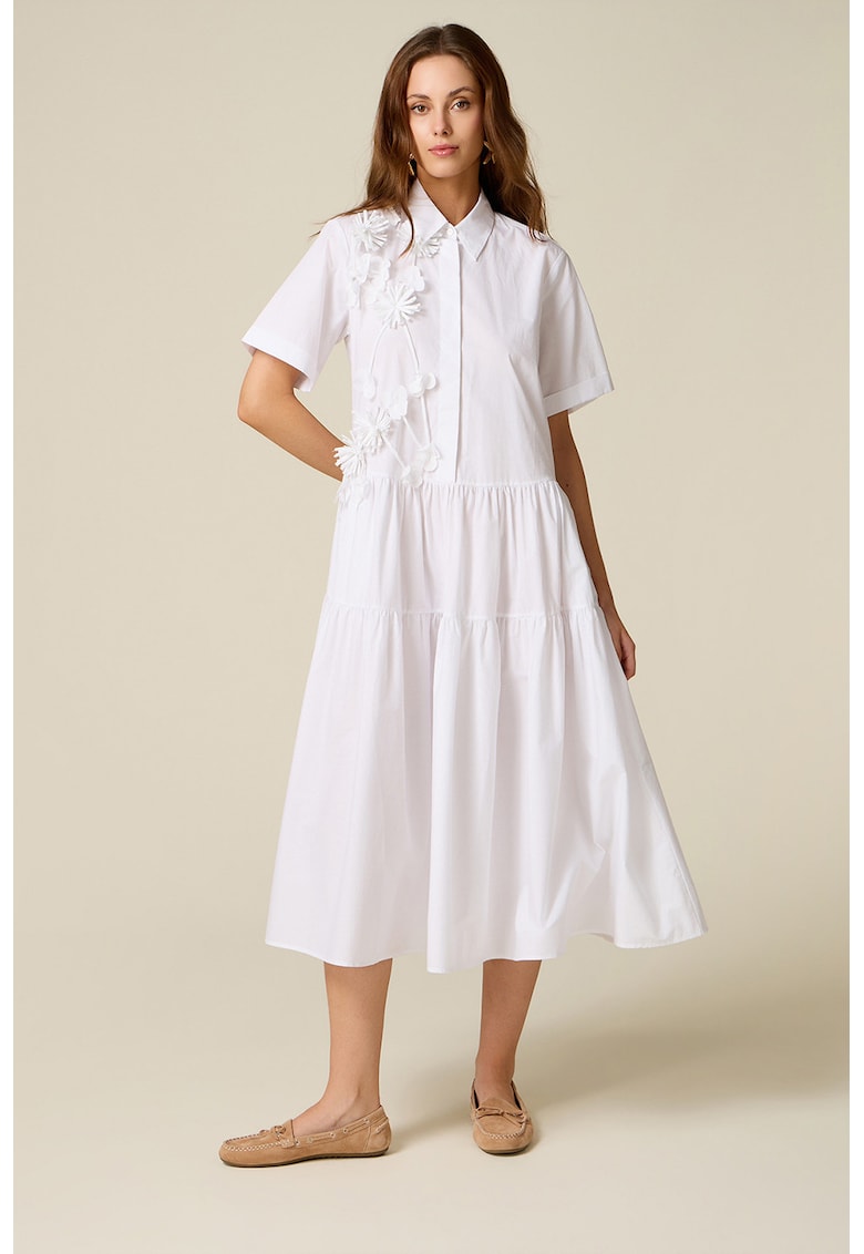 Rochie-camasa cu aplicatie florala - Alb optic