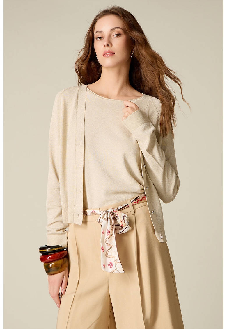 Cardigan tricotat cu nasturi - Crem