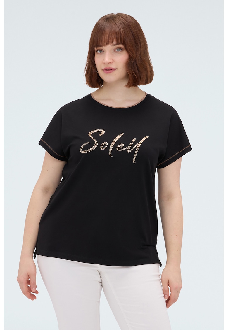 Tricou din amestec de bumbac cu strasuri - Auriu/Negru