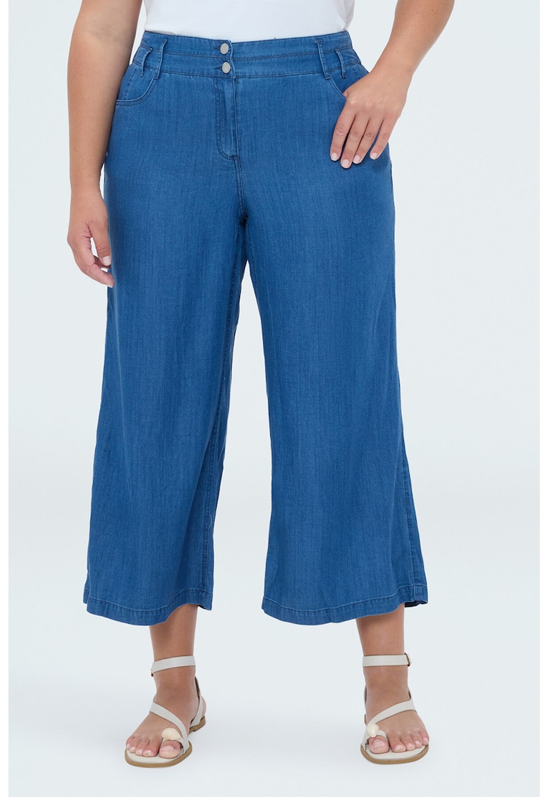 Blugi crop din amestec de lyocell cu talie inalta - Albastru cobalt