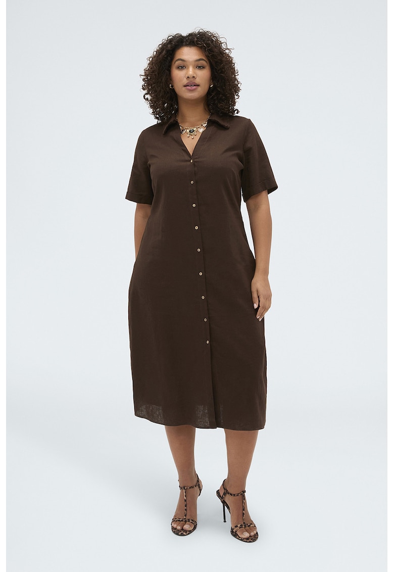 Rochie-camasa din amestec de in - Maro inchis