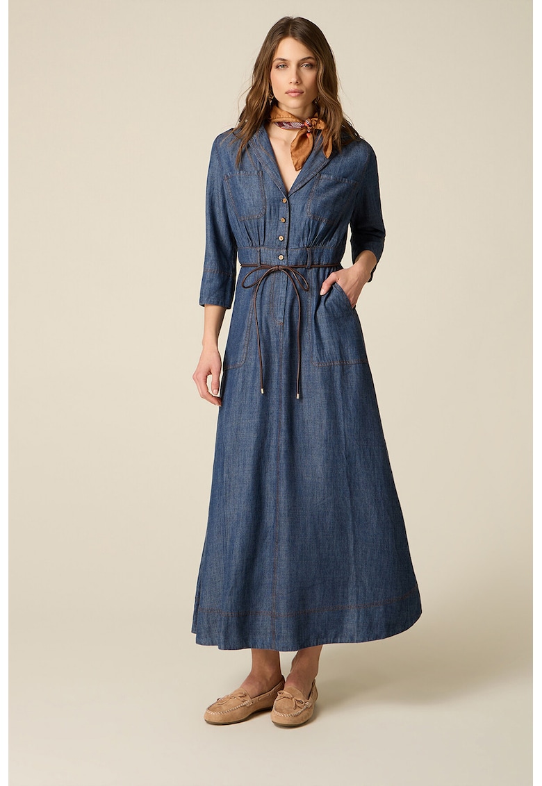 Rochie midi cu buzunare laterale - Bleumarin
