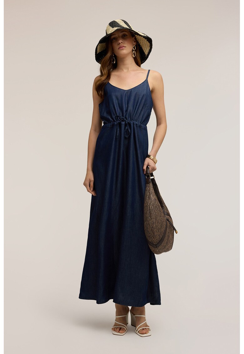 Rochie maxi din chambray - Bleumarin