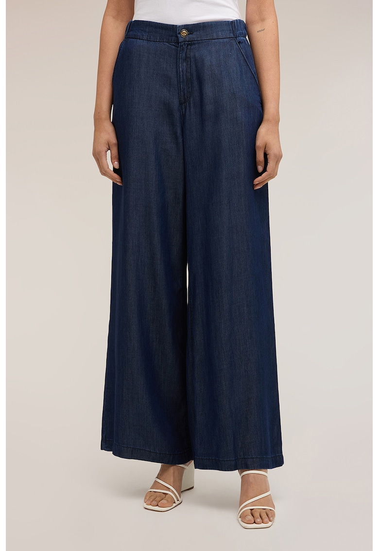 Blugi din yocell cu talie elastica pe partea din spate - Bleumarin