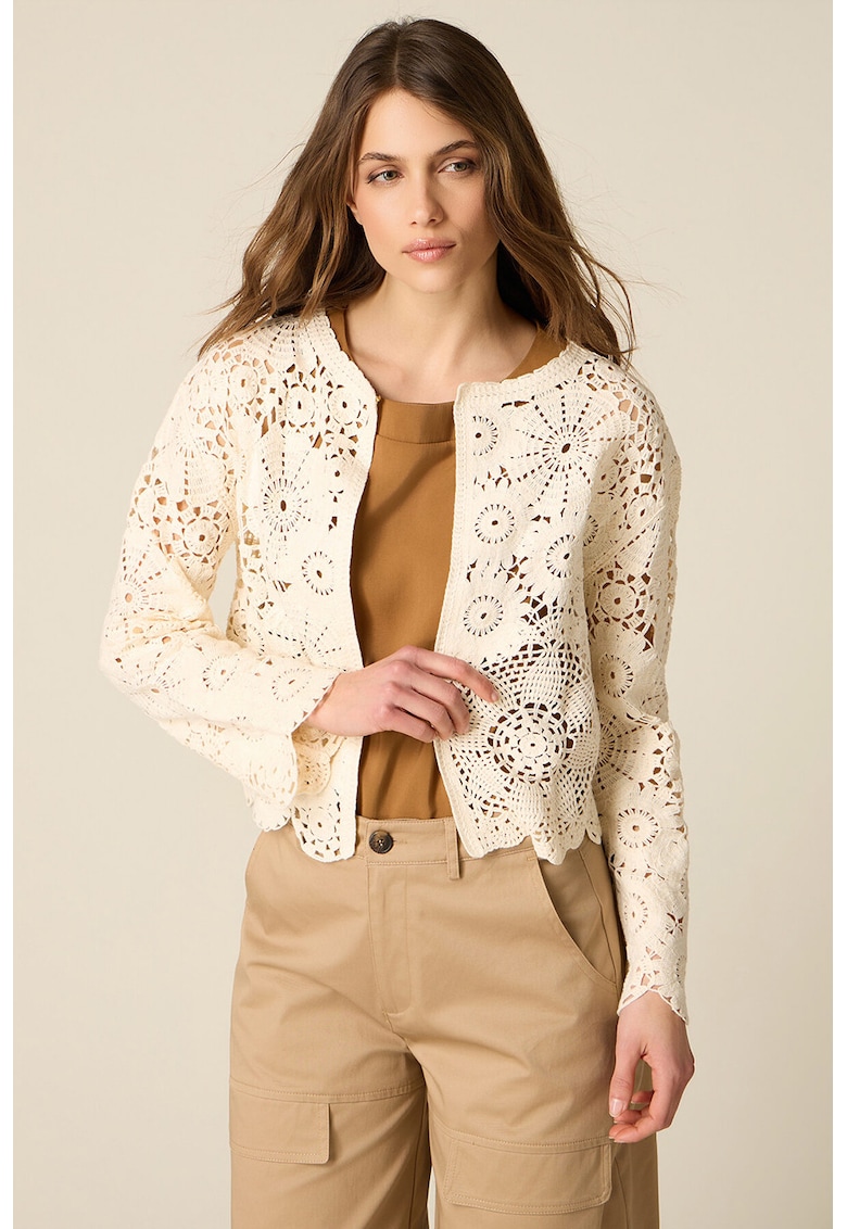 Cardigan scurt cu brdoerie - Crem