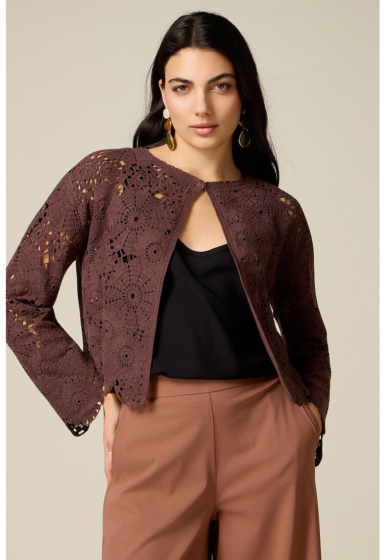 Cardigan scurt cu brdoerie - Maro inchis