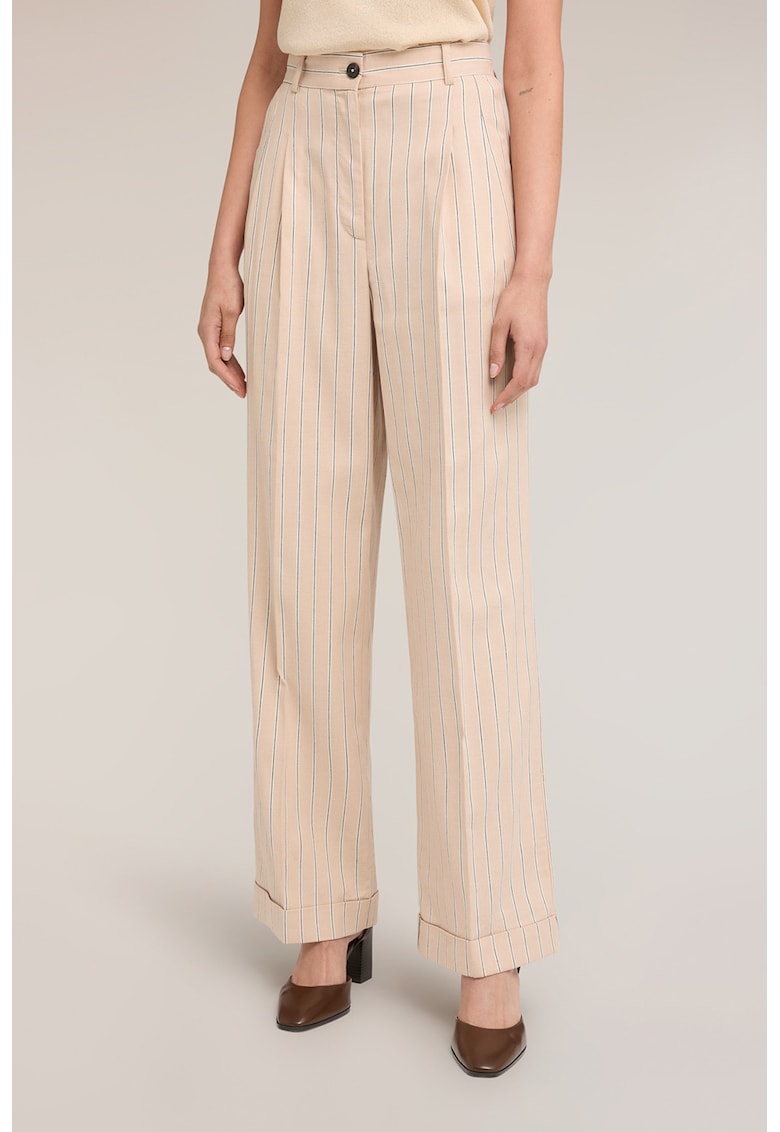 Pantaloni din amestec de in cu model in dungi - Bej sampanie