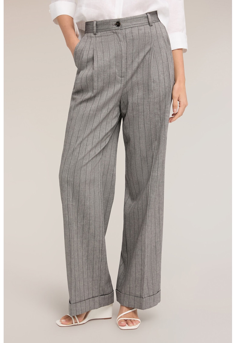Pantaloni din amestec de in cu model in dungi - Gri melange
