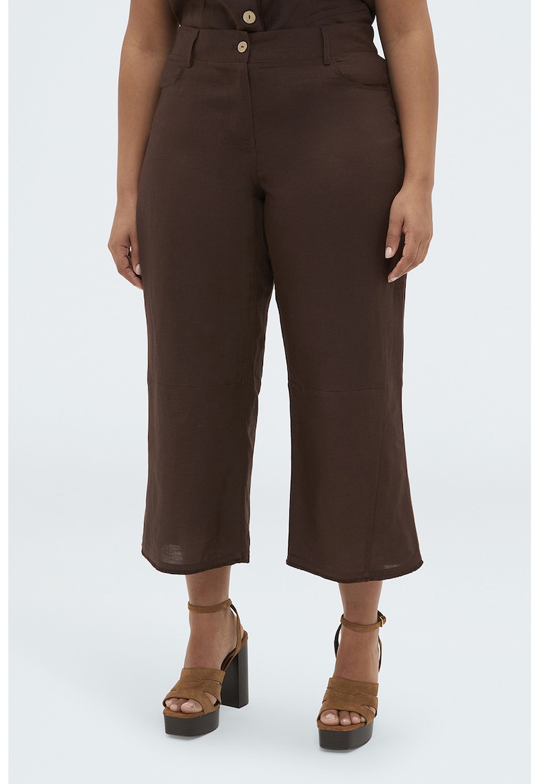 Pantaloni kick flared din amestec de in - Maro inchis