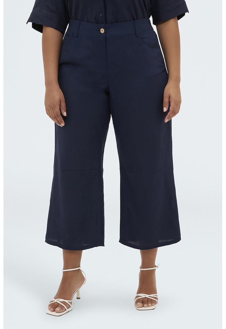 Pantaloni kick flared din amestec de in - Bleumarin