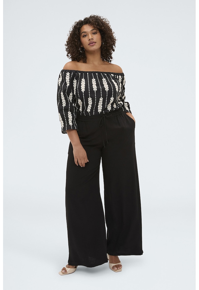 Pantaloni palazzo cu talie ajustabila - Negru