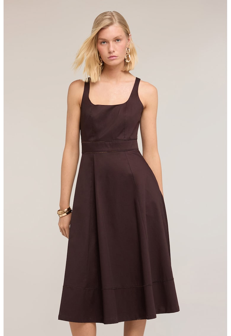 Rochie midi cu croiala evazata - Maro inchis