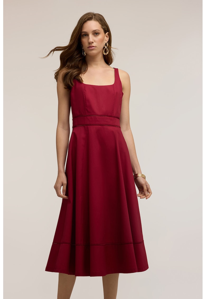 Rochie midi cu croiala evazata - Rosu cireasa