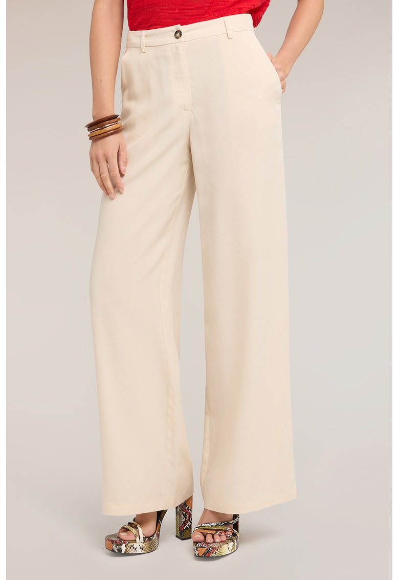 Pantaloni din amestec de lyocell cu croiala ampla - Bej deschis