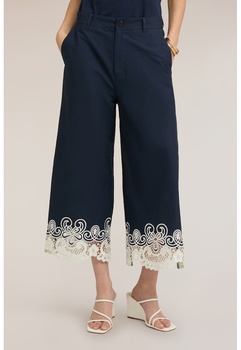 Pantaloni crop evazati - Alb/Albastru ultramarin