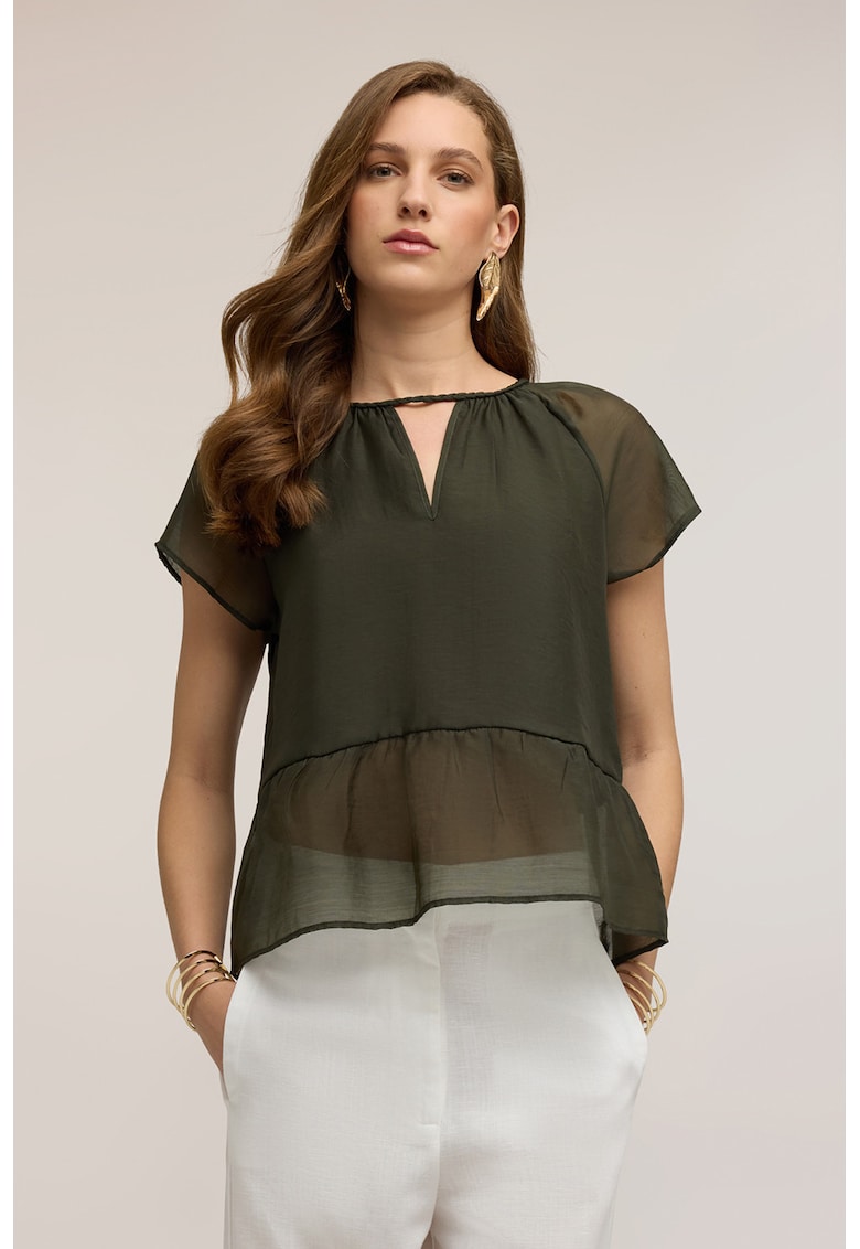 Bluza semitransparenta cu decolteu in V - Verde masliniu inchis