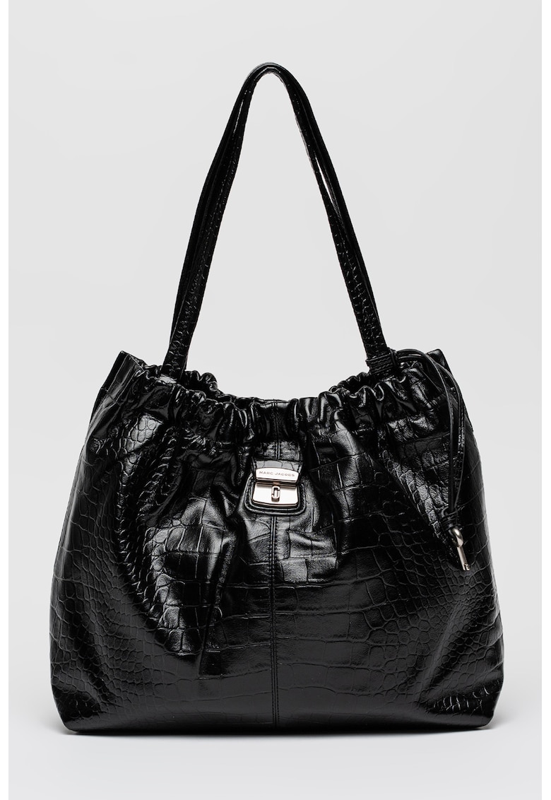 Geanta tote din piele cu aspect de piele de crocodil Cristina - Negru