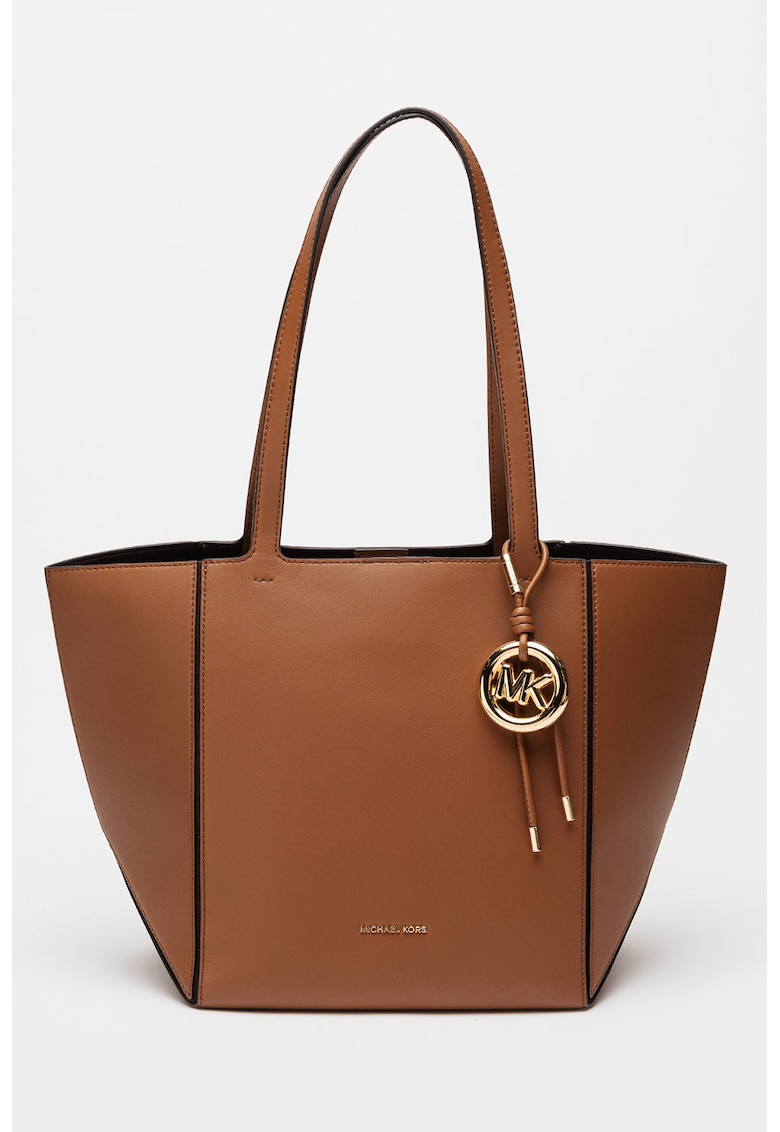 Geanta shopper din piele cu accesoriu logo Jordi - Caramel