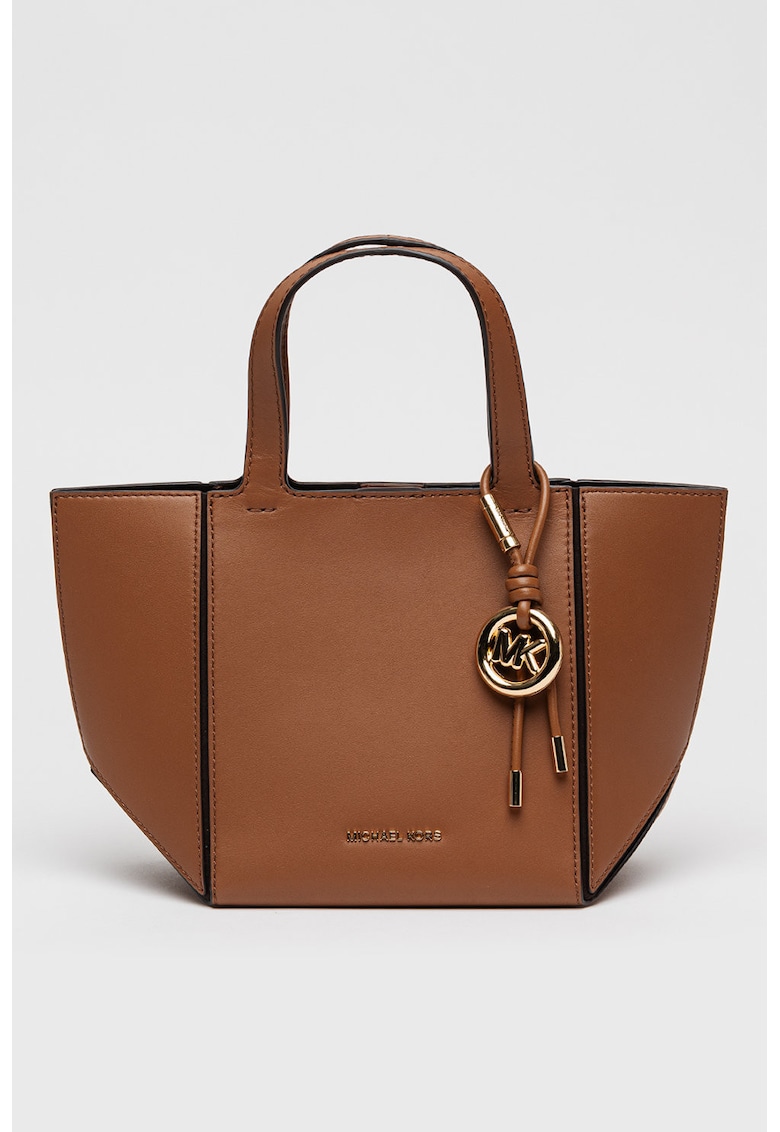 Geanta din piele cu maner si accesoriu logo Jordi - Caramel