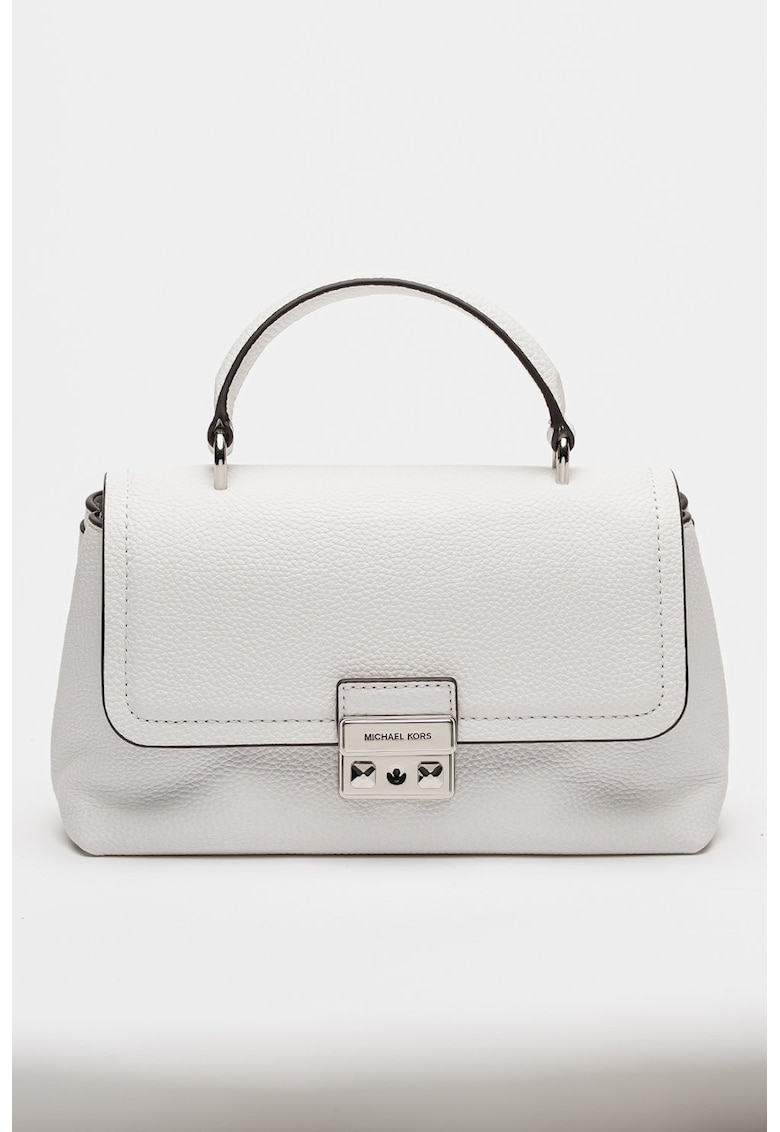 Geanta crossbody din piele granulata cu clapa - Alb