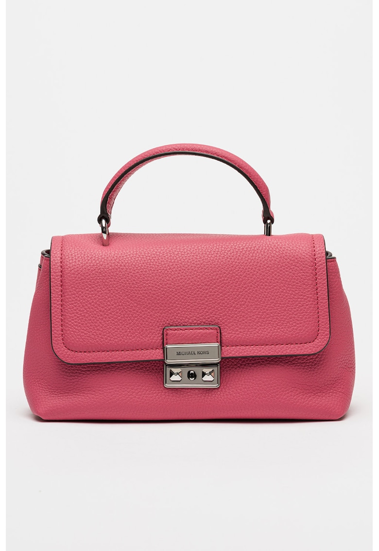 Geanta crossbody din piele granulata cu clapa - Roz