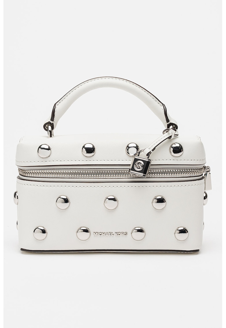 Geanta crossbody mica din piele cu tinte Jana - Alb