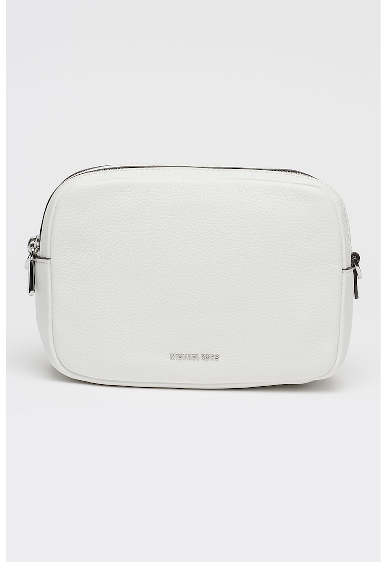 Geanta crossbody din piele cu doua compartimente si barete - Alb