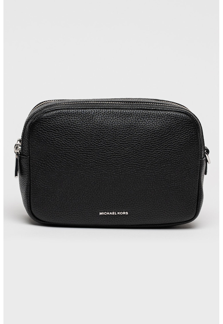 Geanta crossbody din piele cu doua compartimente si barete - Negru