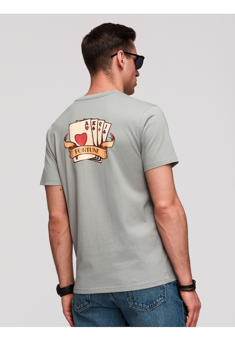 Tricou barbati cu print si material din bumbac - Gri