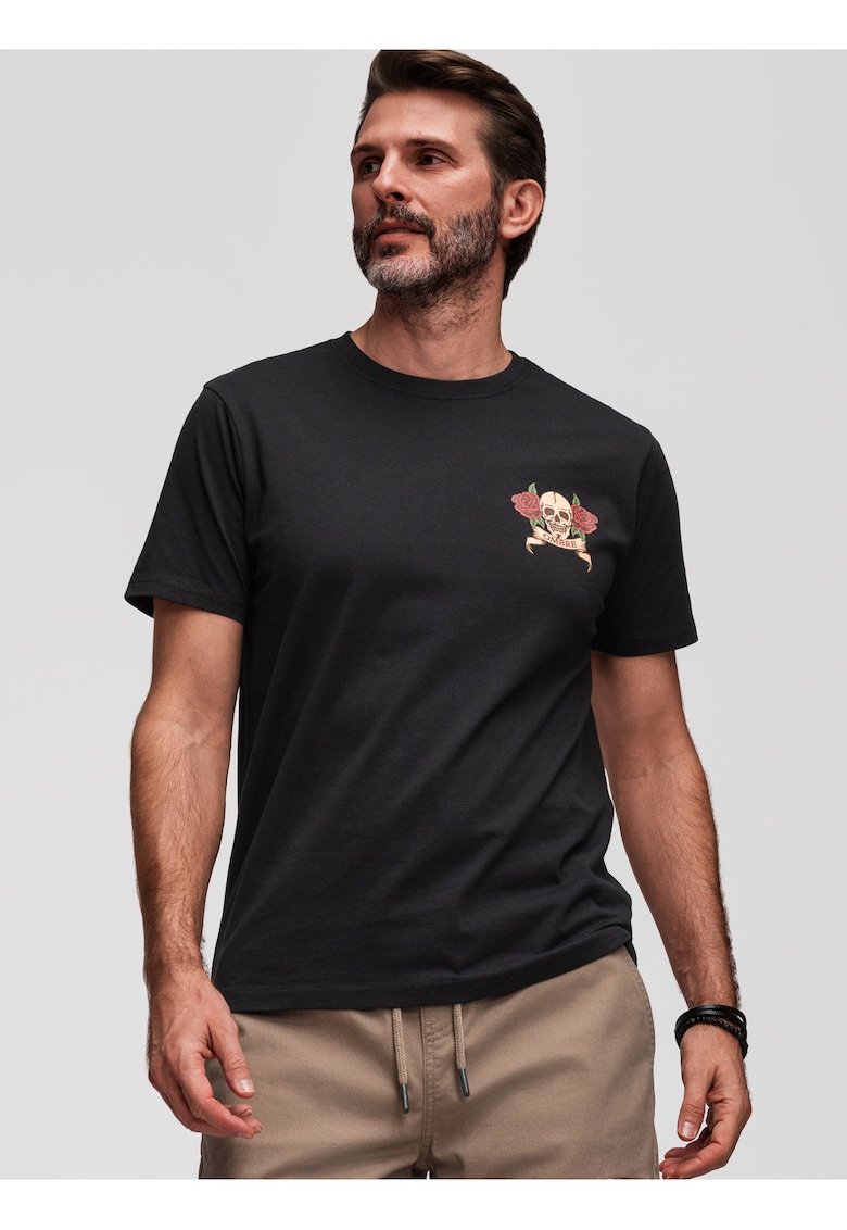Tricou barbati cu print si material din bumbac - Negru